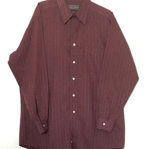 David Taylor Shirt Mens Size 17.5 Burgundy Button Up Collared Stripe Dress Shirt
